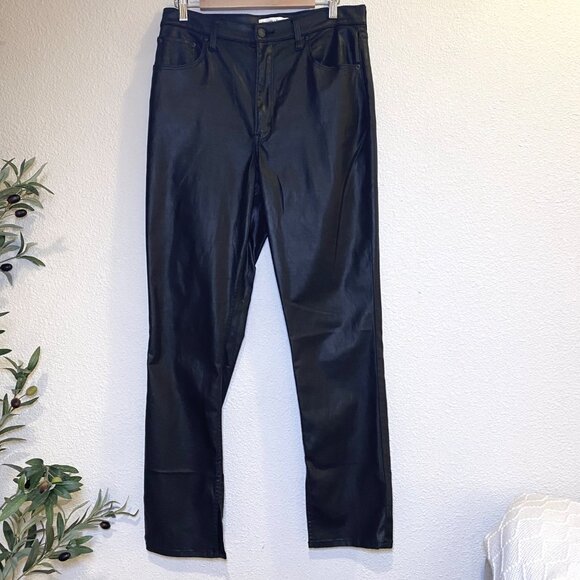 Abercrombie & Fitch 90's Slim Straight Ultra High Rise Curve Love Leather Pants - Picture 2 of 4